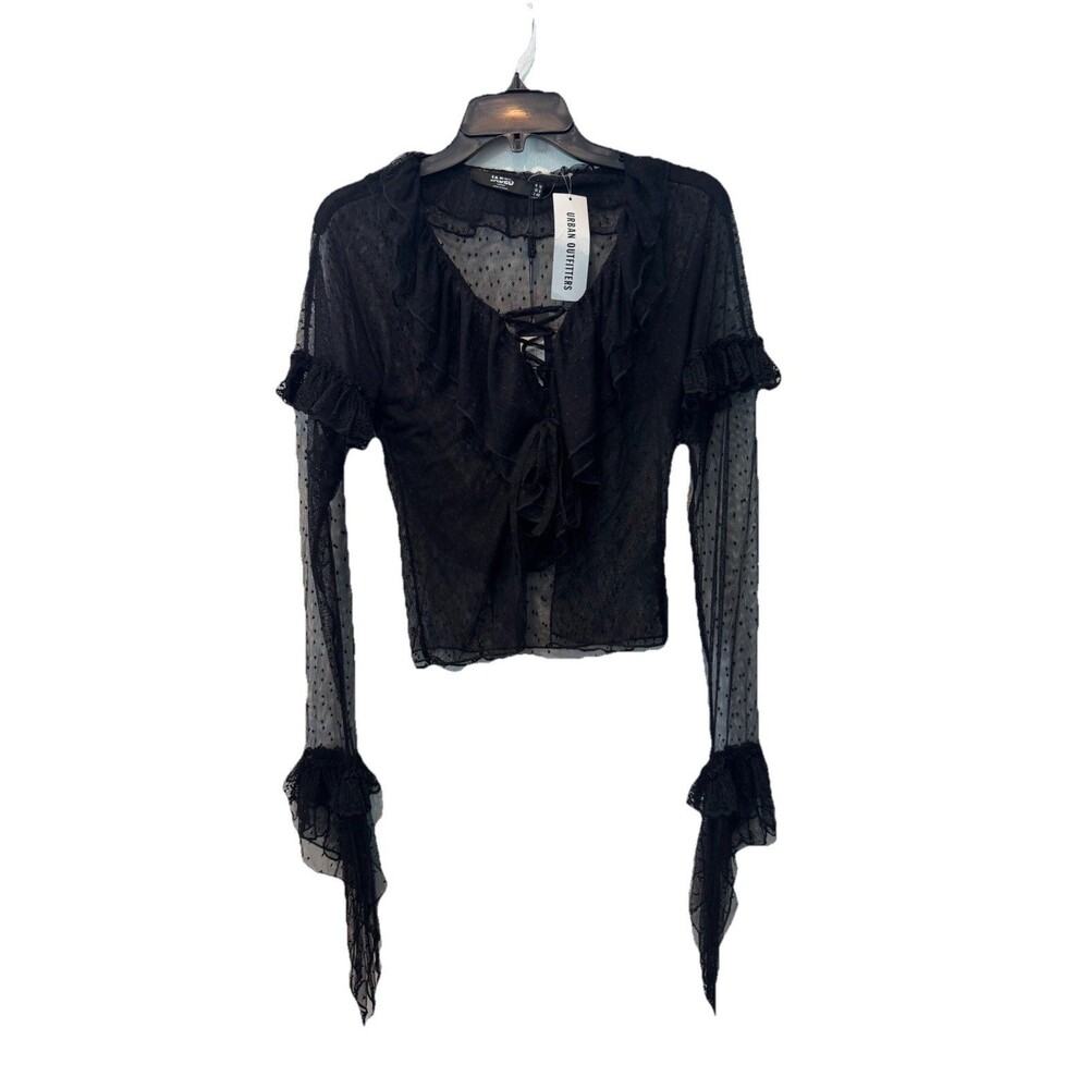 Jaded London Sheer Mesh Tie Grunge Dark Coquette Fairy Whimsigoth Ruffle Top - Picture 3 of 13